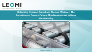 Leomi Instruments Thermal Mass Flow Meter accurately measuring furnace exhaust gases in a high-temperature glass manufacturing environment, optimizing combustion efficiency and emission control